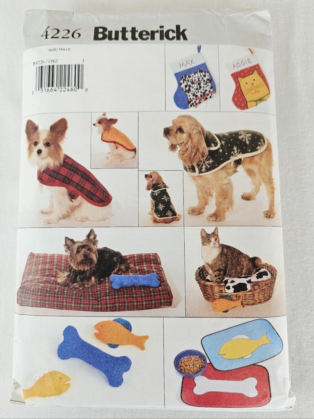 Butterick 4226 Uncut Pet Dog Cat Coat Bed Toy Stocking Sewing Pattern